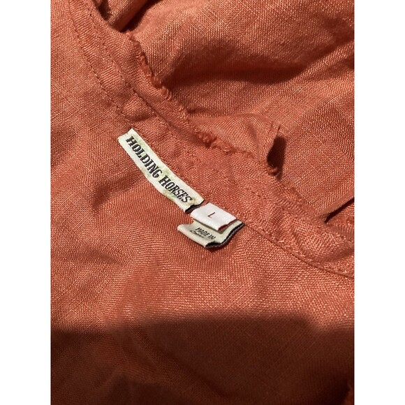 Holding Horses 100% Linen Terra Cotta Red Tie Sleeve Tunic Pullover Blouse - Picture 5 of 6